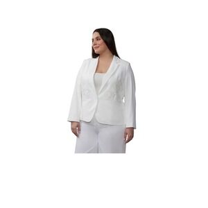 NY&C White‎ Blazer Embroidered Applique Elegant Occasion Jacket Plus Size20
